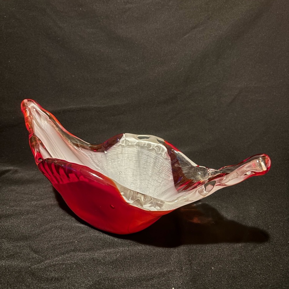 Red and White Art Glass Bowl. Made in Japan.